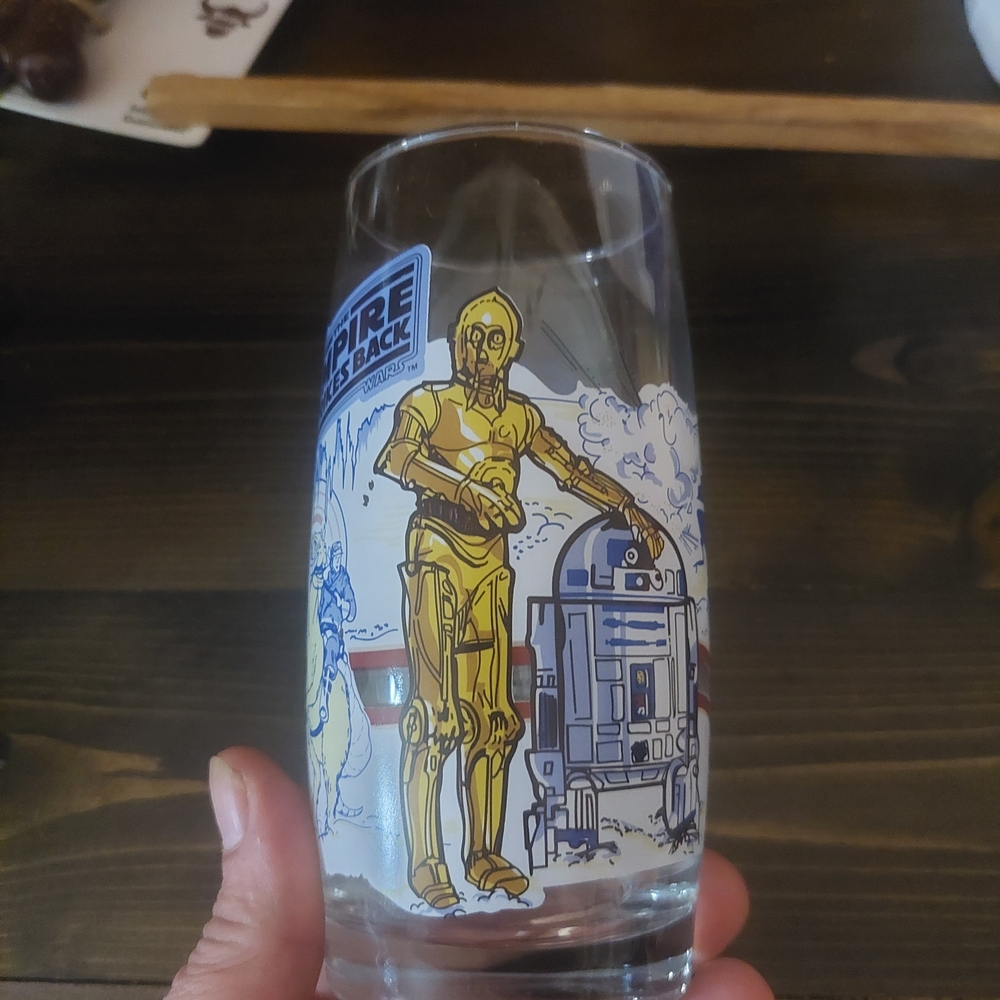 Star Wars Empire Strikes BACK Glass with C-3PO and R2-D2 AND Luke Skywalker Glas
